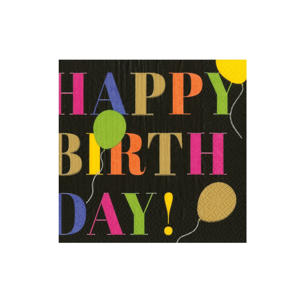 Birthday Surprise Paper Cocktail Napkins in Black - 20 Per Box