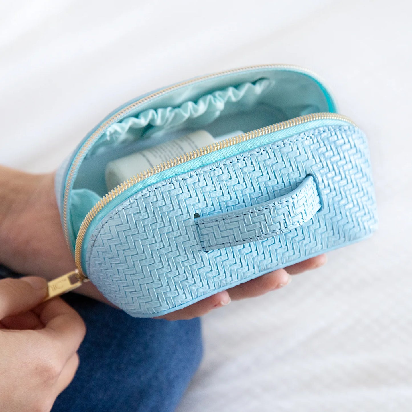 Tonic Australia Small Beauty Bag - Herringbone Bluebell - 14x7x7cm