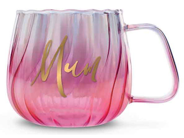 Landmark Mum Pink Twirl Glass Fluted Mug - 650ml Pink Pearlescent Glass