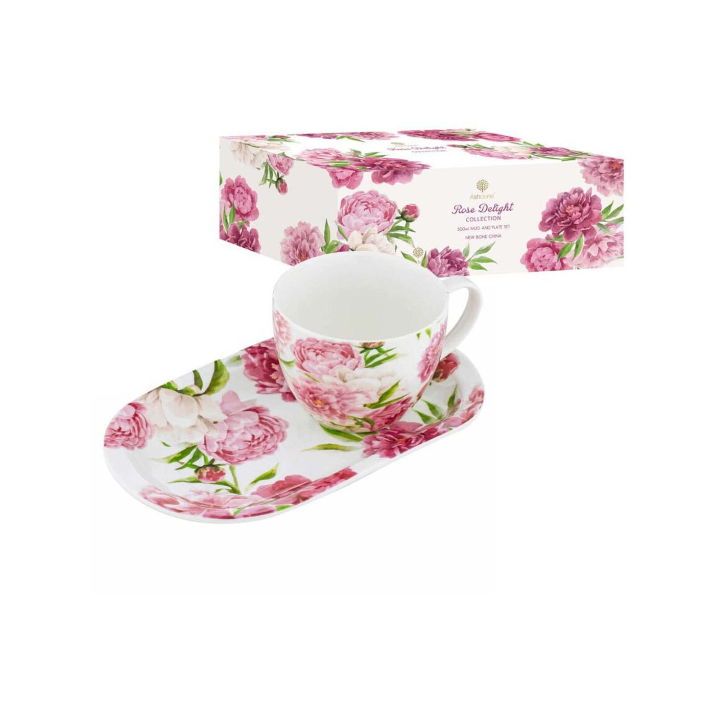 Ashdene Rose Delight Collection New Bone China 500ml Mug & Plate Set