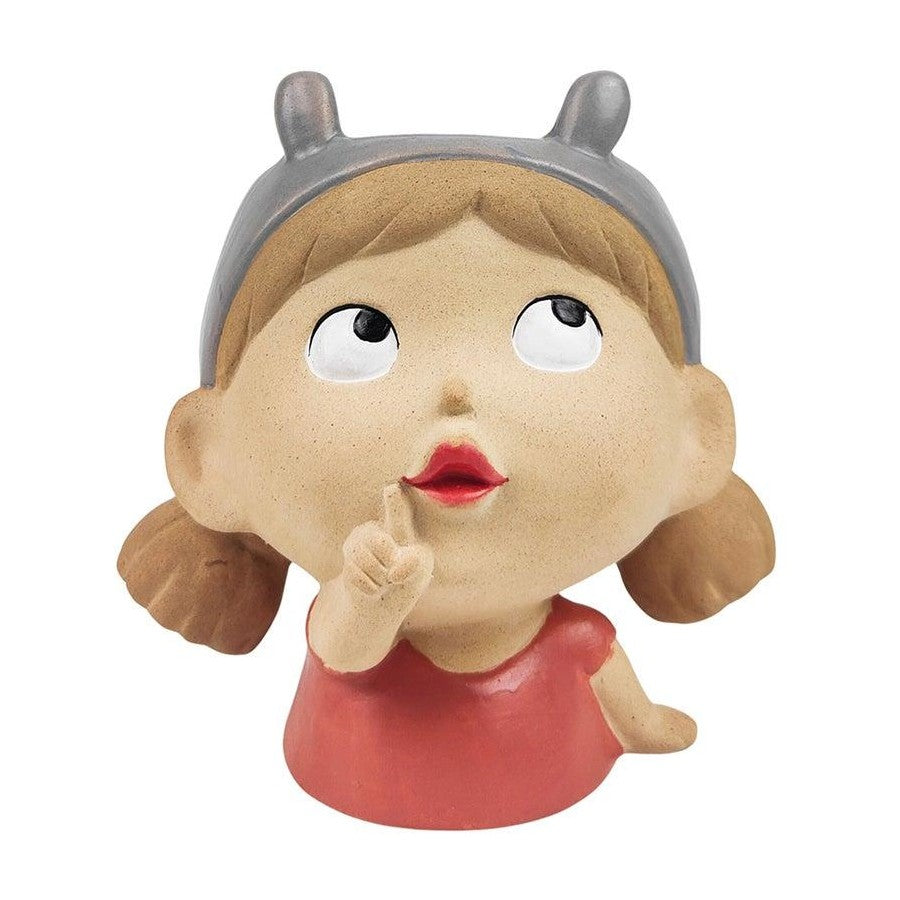 Urban Products Sarah Cute Girl Ceramic Planter Garden Pot Plant - Medium 16cm Pink/Grey