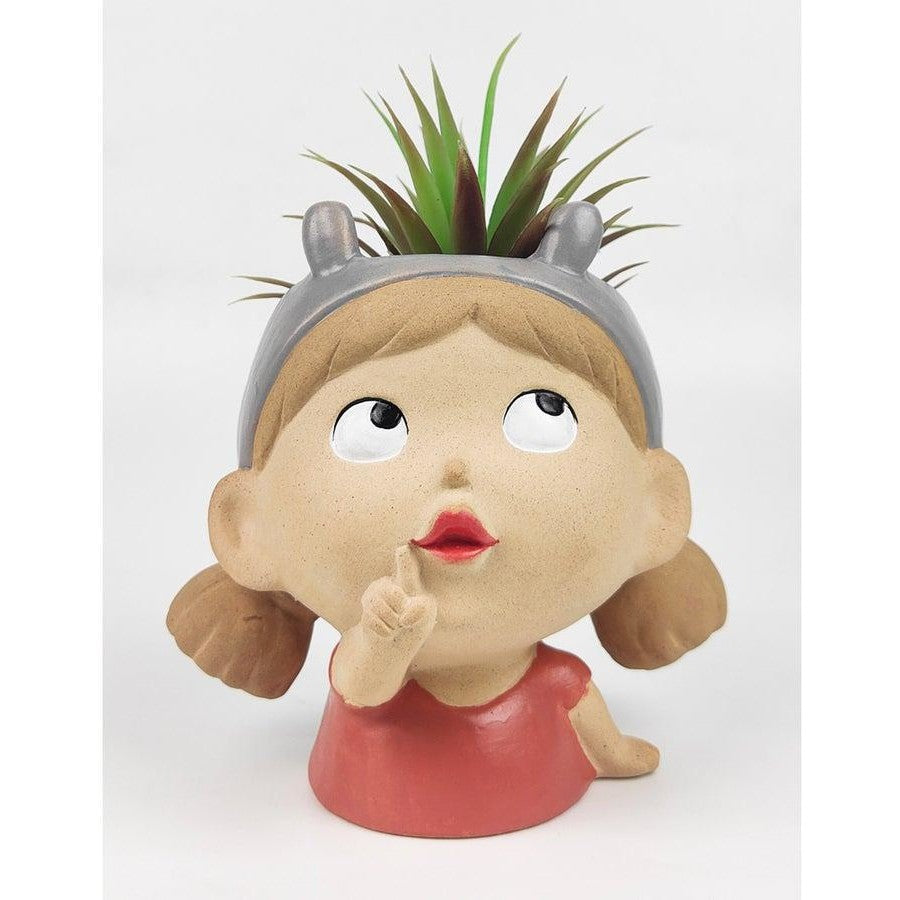Urban Products Sarah Cute Girl Ceramic Planter Garden Pot Plant - Medium 16cm Pink/Grey