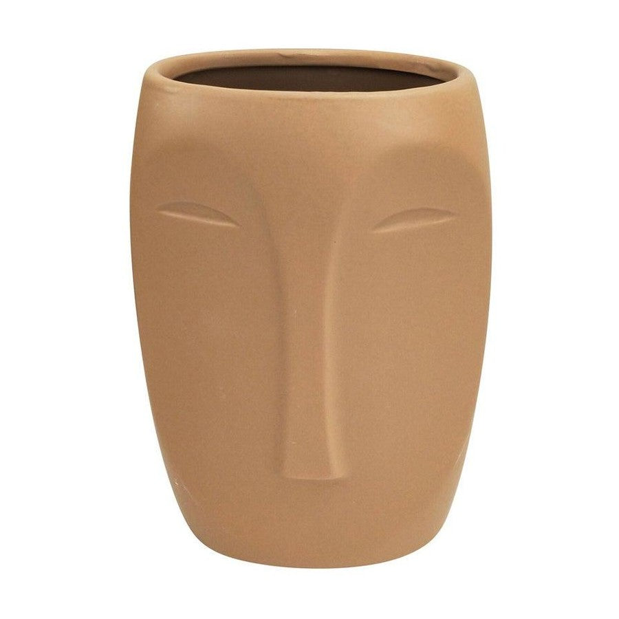 Urban Products Aztec Face Ceramic Plant/Flower Vase Home Display Pot - Medium Beige 23cm