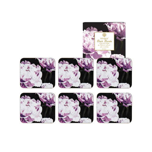 Ashdene Dark Florals Peony 6pk Coaster