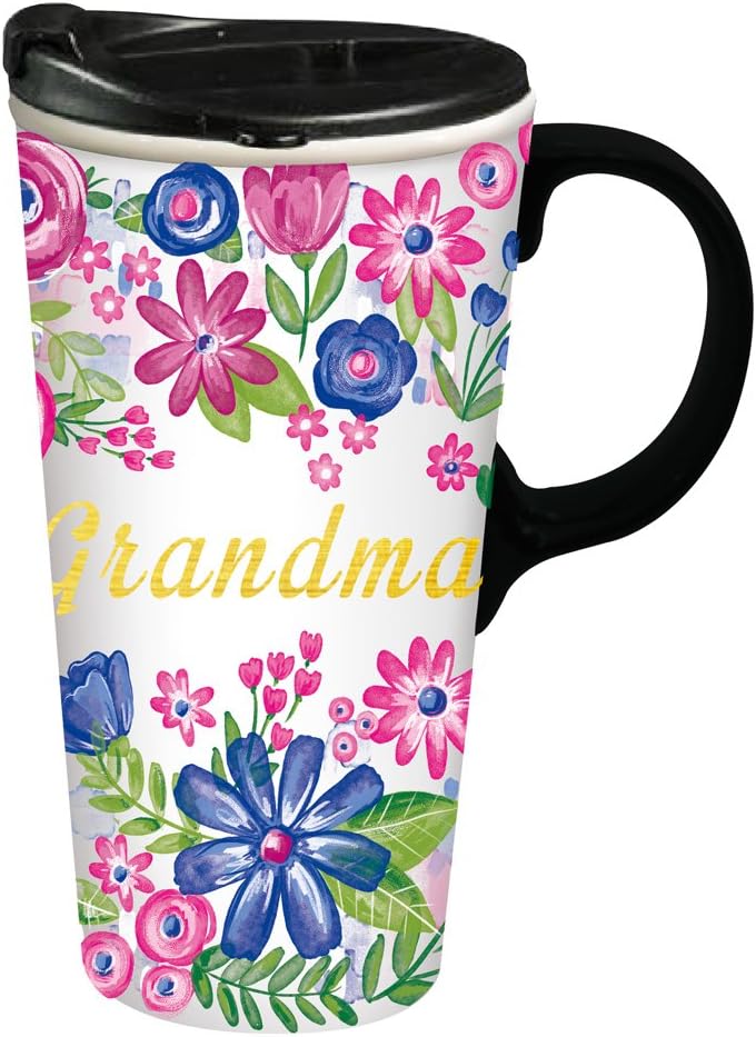 Cypress Home Ceramic "Grandma" 17oz Travel Cup - 5x4x7"