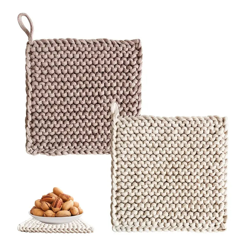 Casa Regalo Knit Cotton Trivet - Beige Natural - 20x20cmx2cm