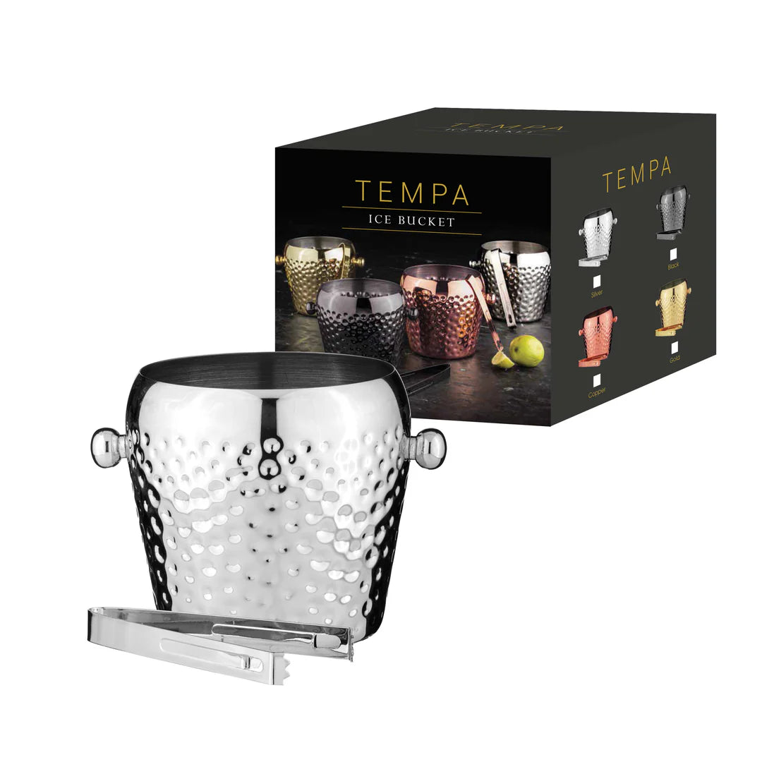 Tempa 2 Piece Spencer Hammered Ice Bucket & Tongs Set - Silver - 13x10.5x1.5cm
