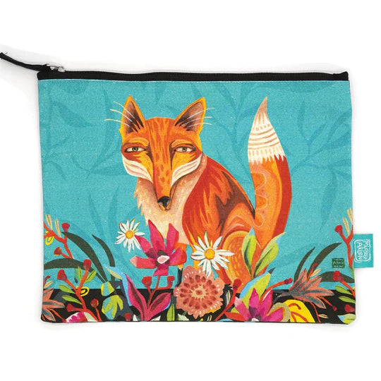 Allen Designs - Zip Pouch - Fox & Flowers - Small Pouch - 4.5x5 inches