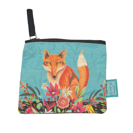 Allen Designs - Zip Pouch - Fox & Flowers - Small Pouch - 4.5x5 inches
