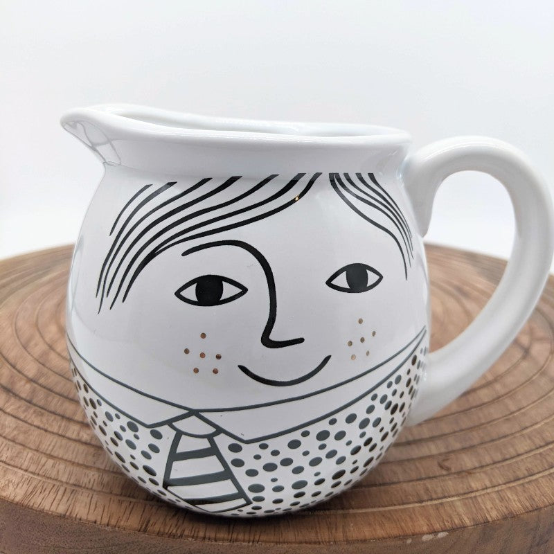 Casa Regalo Boy Milk Jug Creamer - Black and White - 13.5x10cm