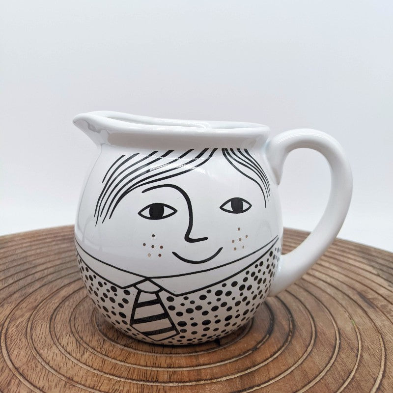 Casa Regalo Boy Milk Jug Creamer - Black and White - 13.5x10cm