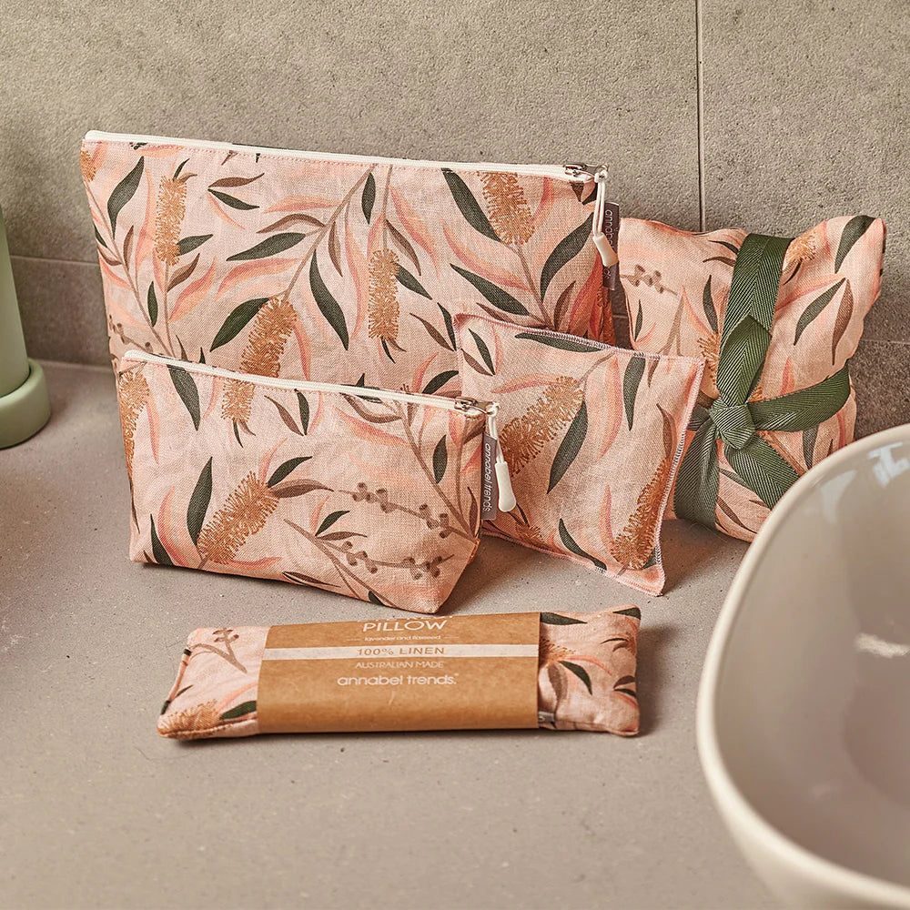 Annabel Trends Linen Cosmetic Bag - Light Bottlebrush - Large - 30 x 18cm