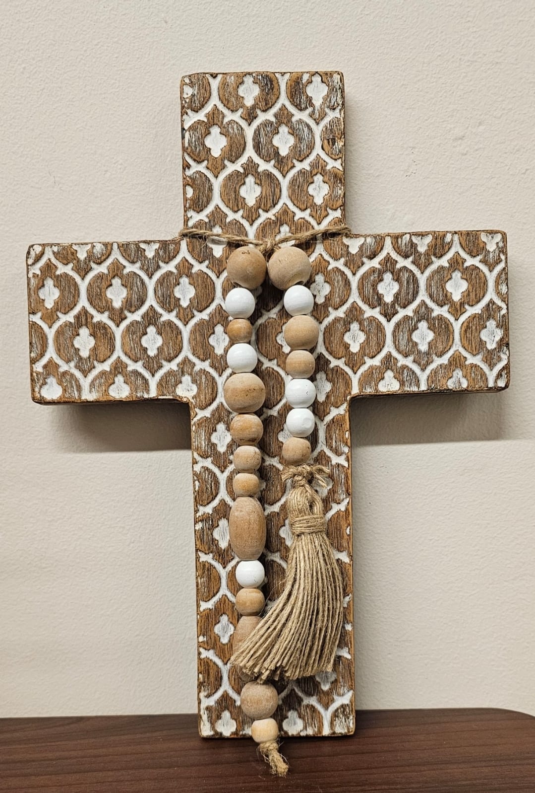 Wall Cross Motif Beaded - Metal & Wood - 31x22.5cm