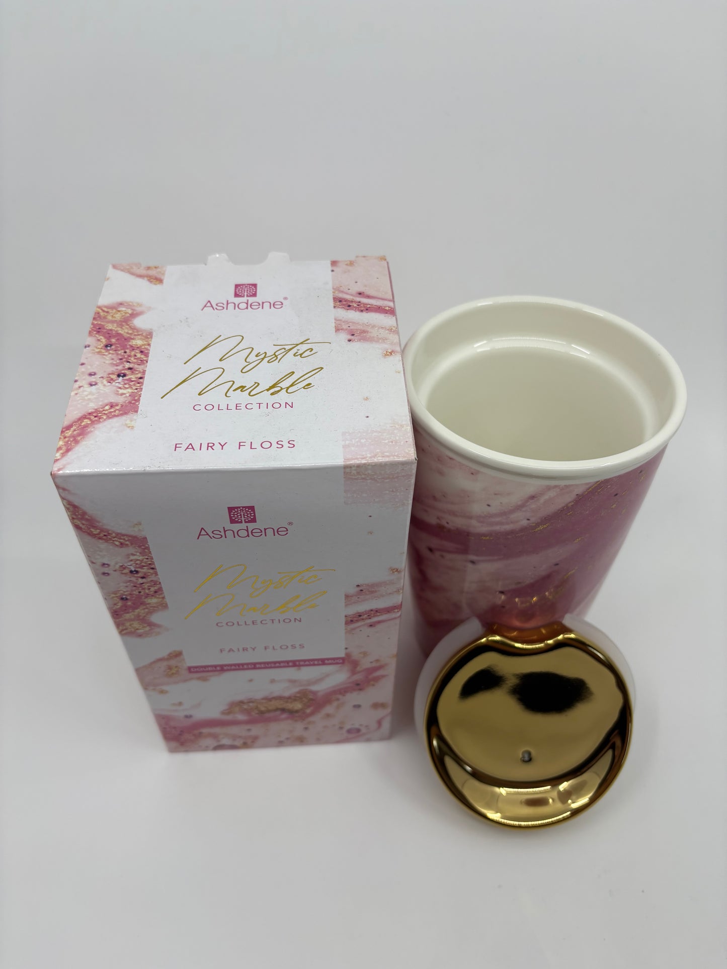 Ashdene Mystic Marble Double Walled Reusable Travel Mug - Fairy Floss - 9x15cm