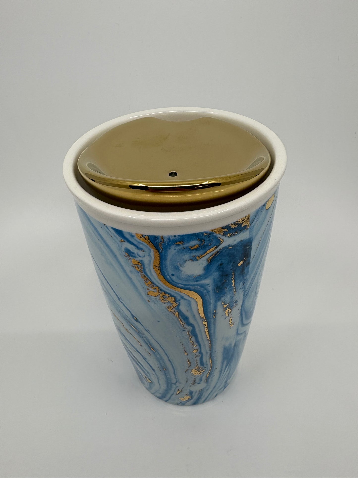 Ashdene Mystic Marble Double Walled Reusable Travel Mug - Blue Glacier - 9x15cm
