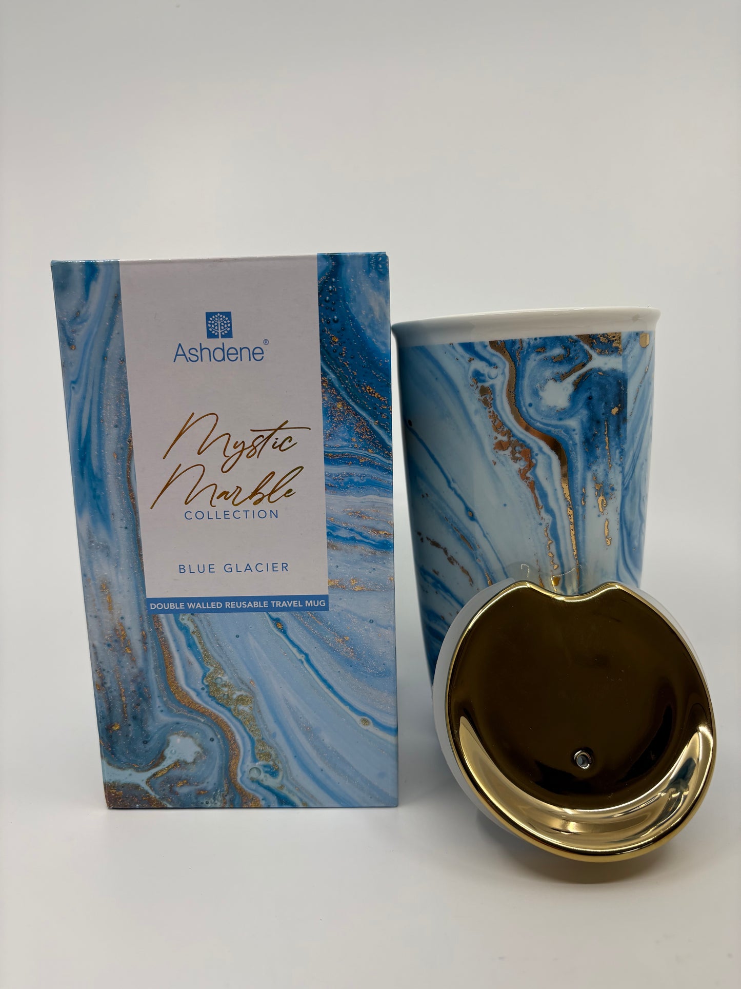 Ashdene Mystic Marble Double Walled Reusable Travel Mug - Blue Glacier - 9x15cm