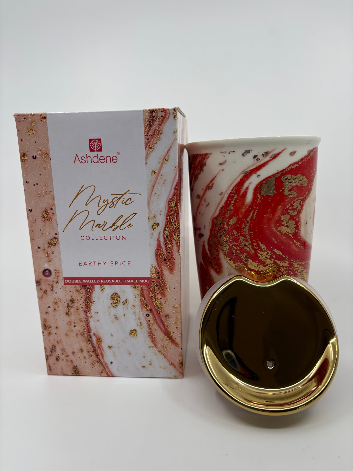 Ashdene Mystic Marble Double Walled Reusable Travel Mug - Earthy Spice - 9x15cm