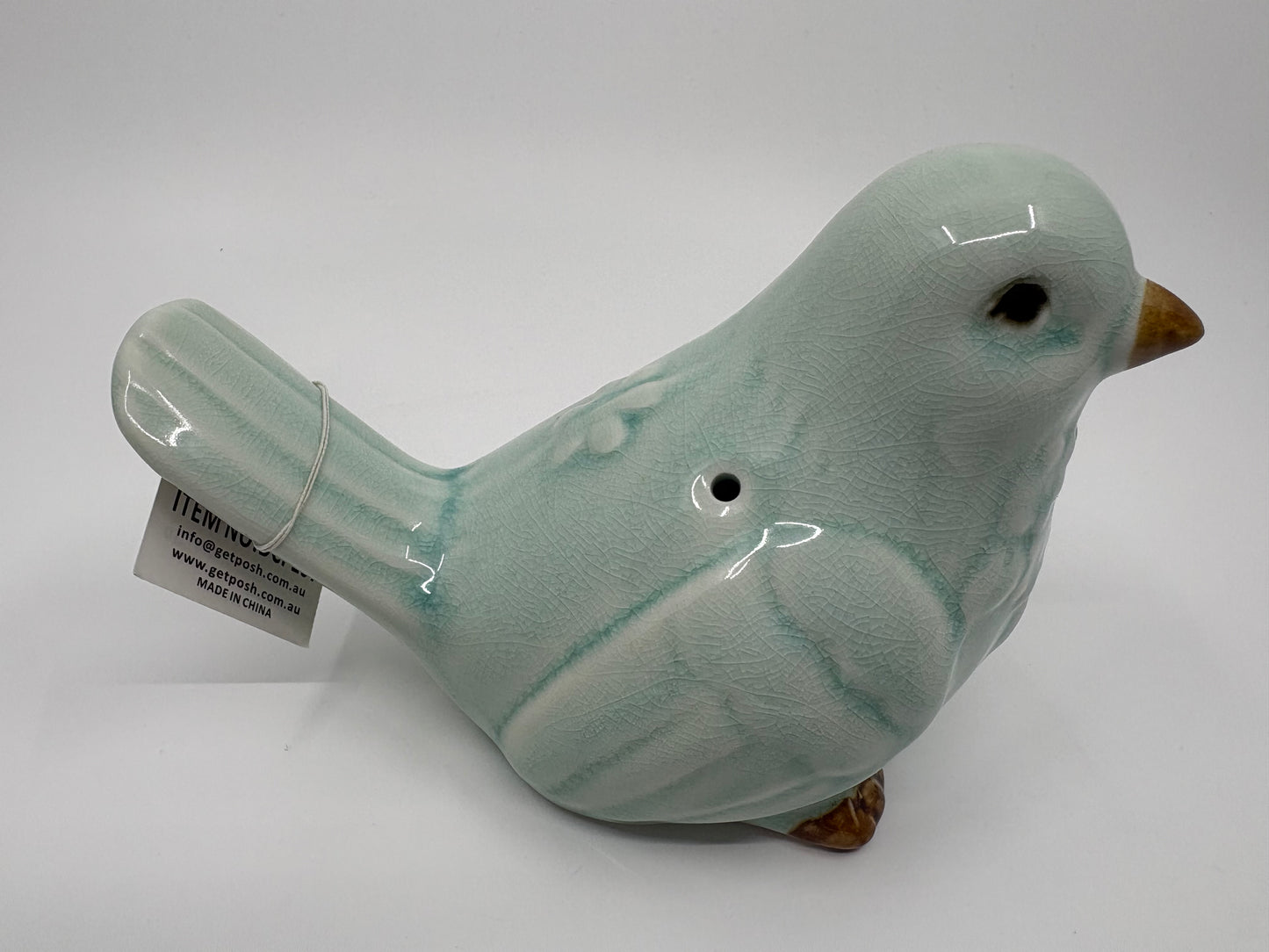 Ceramic Bird Sculpture - Sage - 13x10x8cm