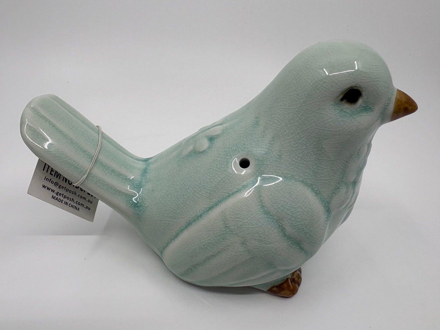 Ceramic Bird Sculpture - Sage - 13x10x8cm