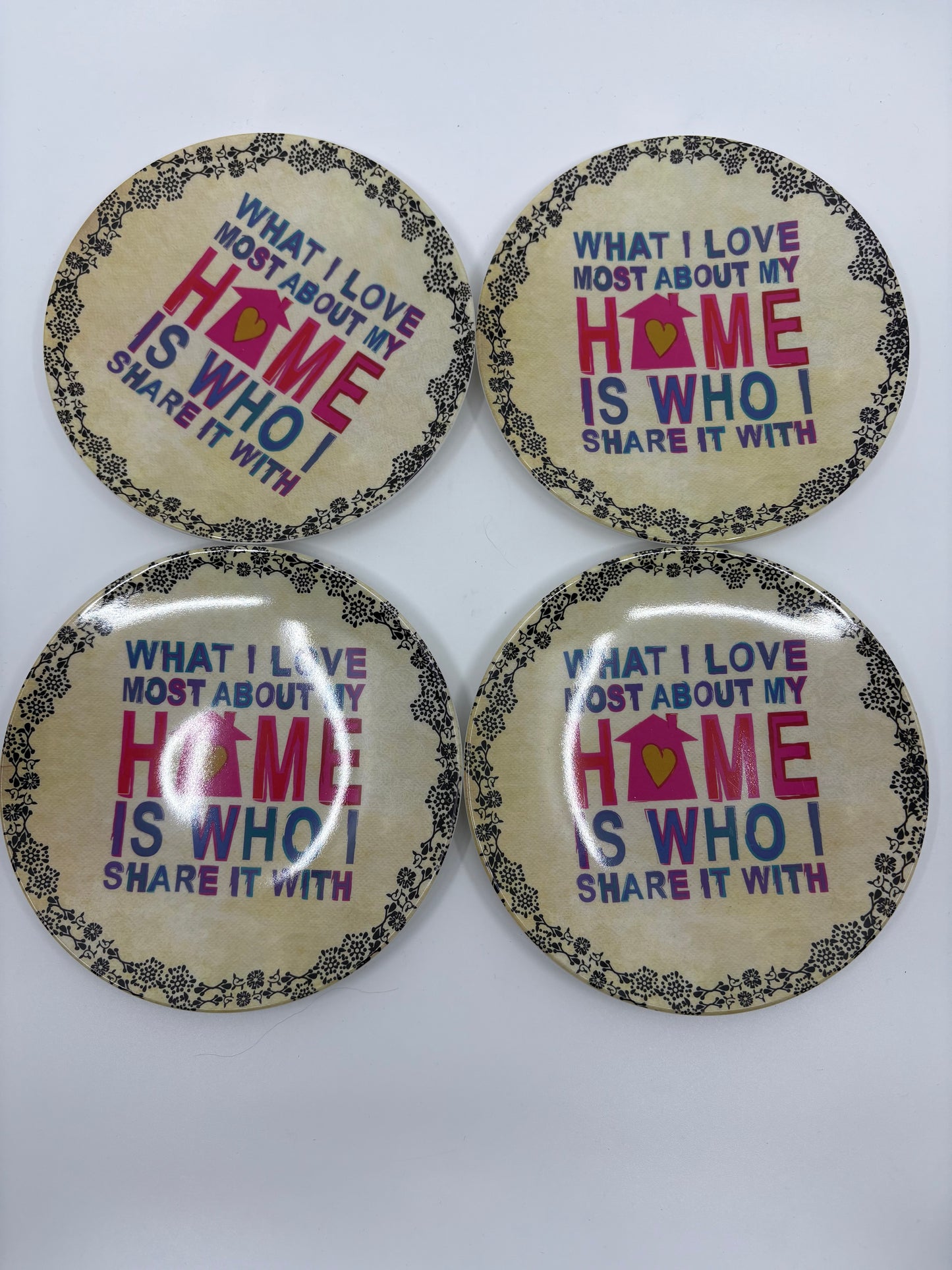Natural Life Appetiser Plates - What I love Most About Home Is Who I Share it With - Set of 4