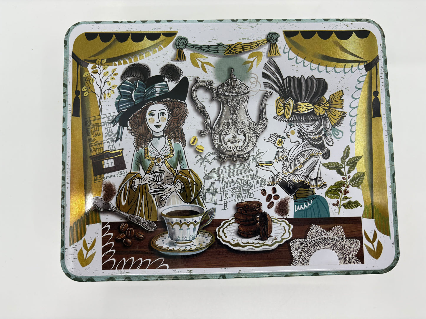 Gillian Martin Coffee Biscuit Tin - 19.5cm x 15.4cm x 7.5cm