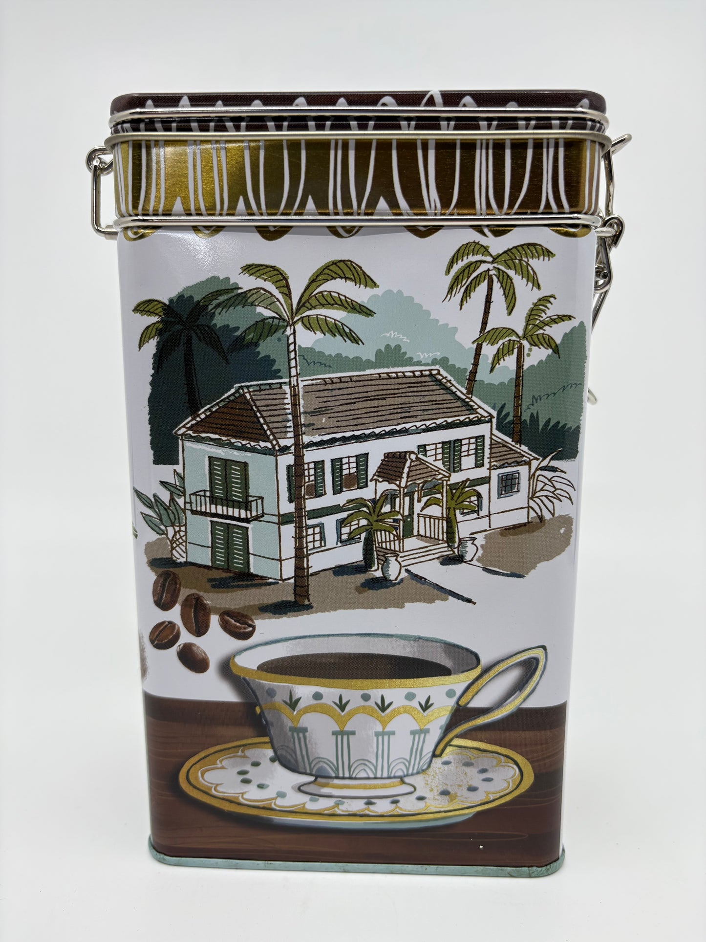 Gillian Martin Coffee With Clip Lid Metal Storage Tin - 10.8cm x 7.3cm x 18.3cm