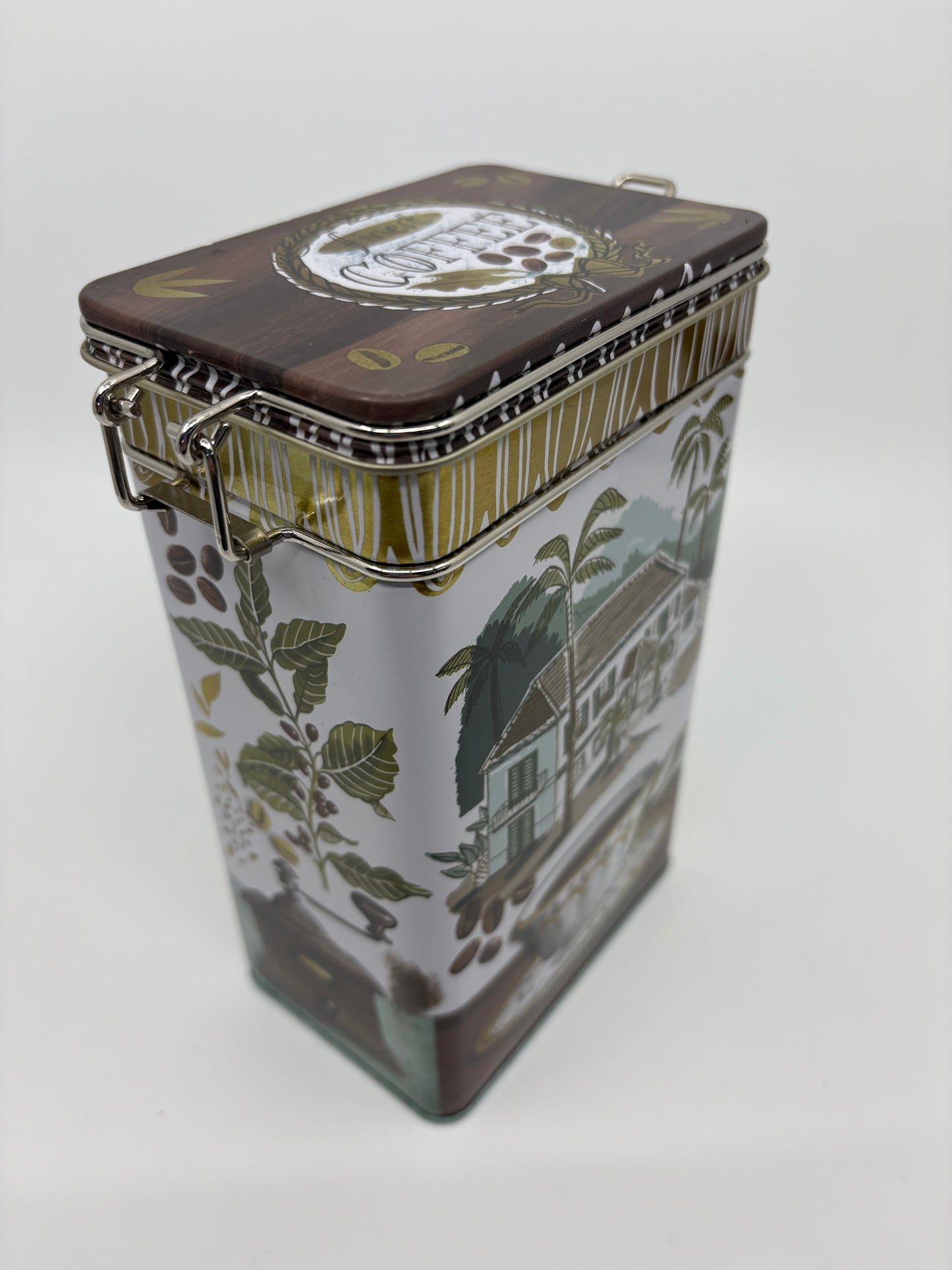 Gillian Martin Coffee With Clip Lid Metal Storage Tin - 10.8cm x 7.3cm x 18.3cm