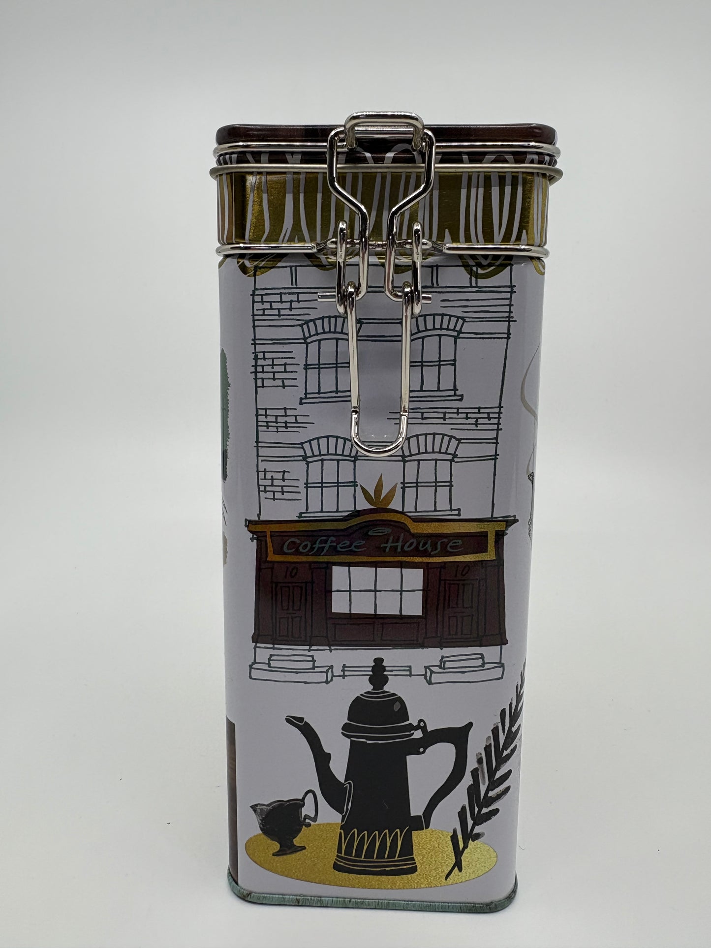 Gillian Martin Coffee With Clip Lid Metal Storage Tin - 10.8cm x 7.3cm x 18.3cm