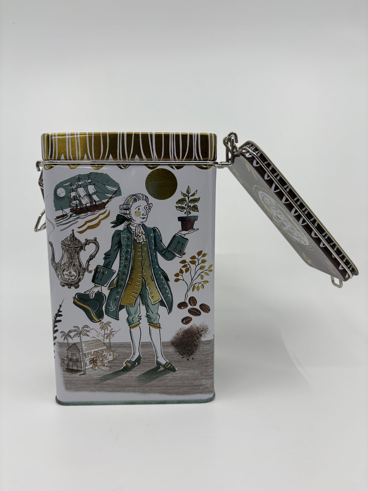 Gillian Martin Coffee With Clip Lid Metal Storage Tin - 10.8cm x 7.3cm x 18.3cm