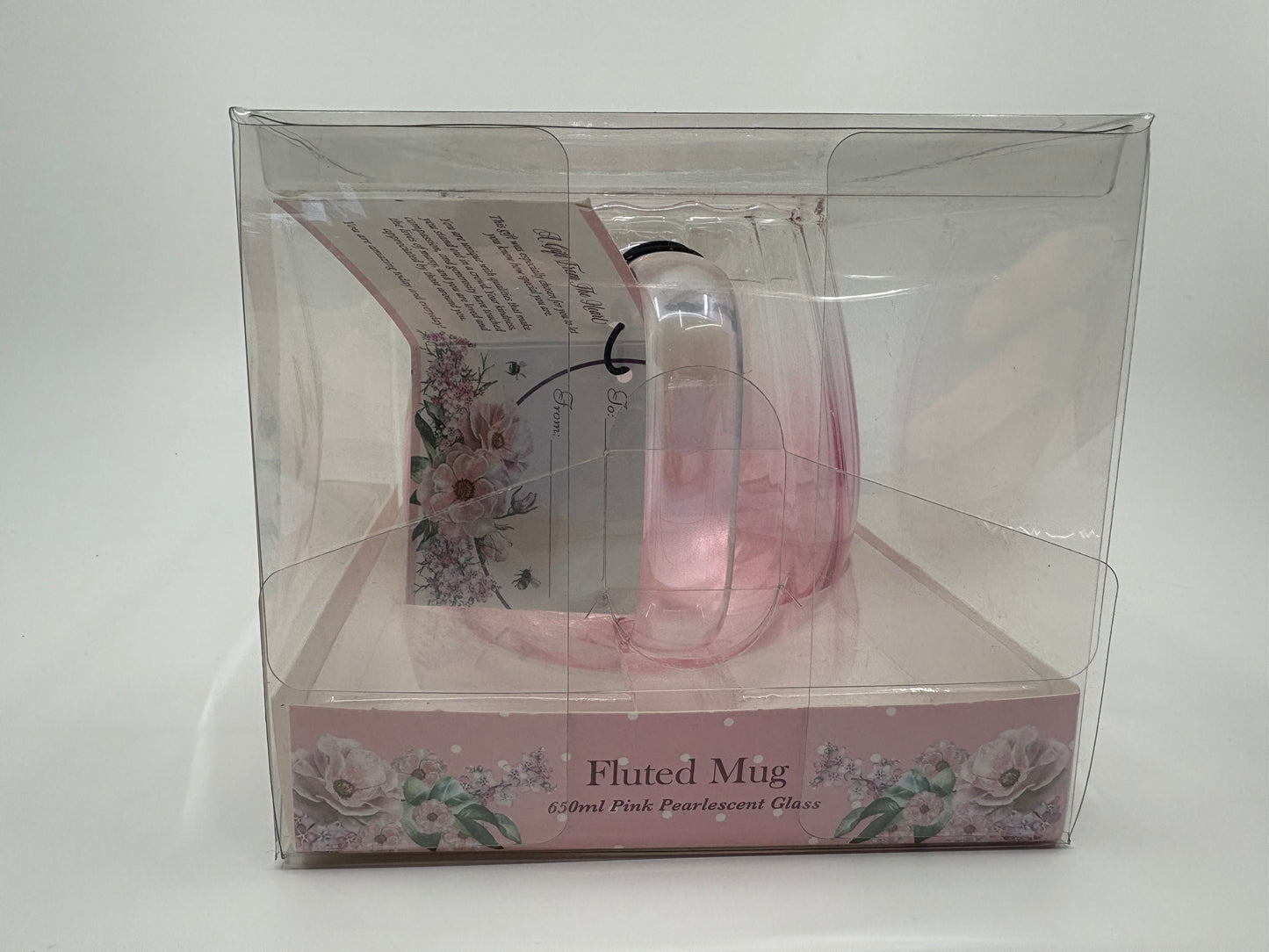 Landmark Mum Pink Twirl Glass Fluted Mug - 650ml Pink Pearlescent Glass