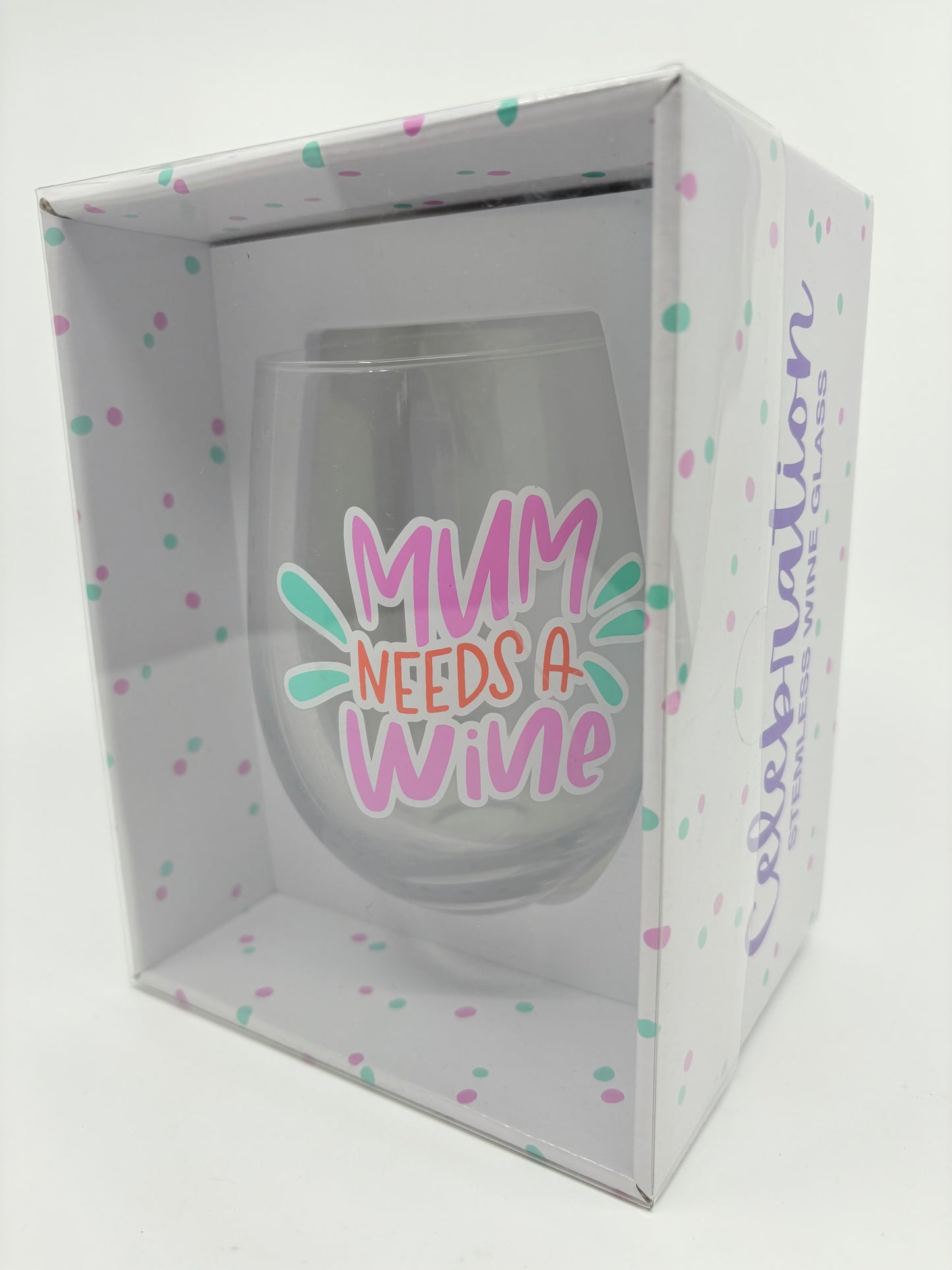 GSK Giftware Celebration Stemless Wine Glass - Mum Needs a Wine