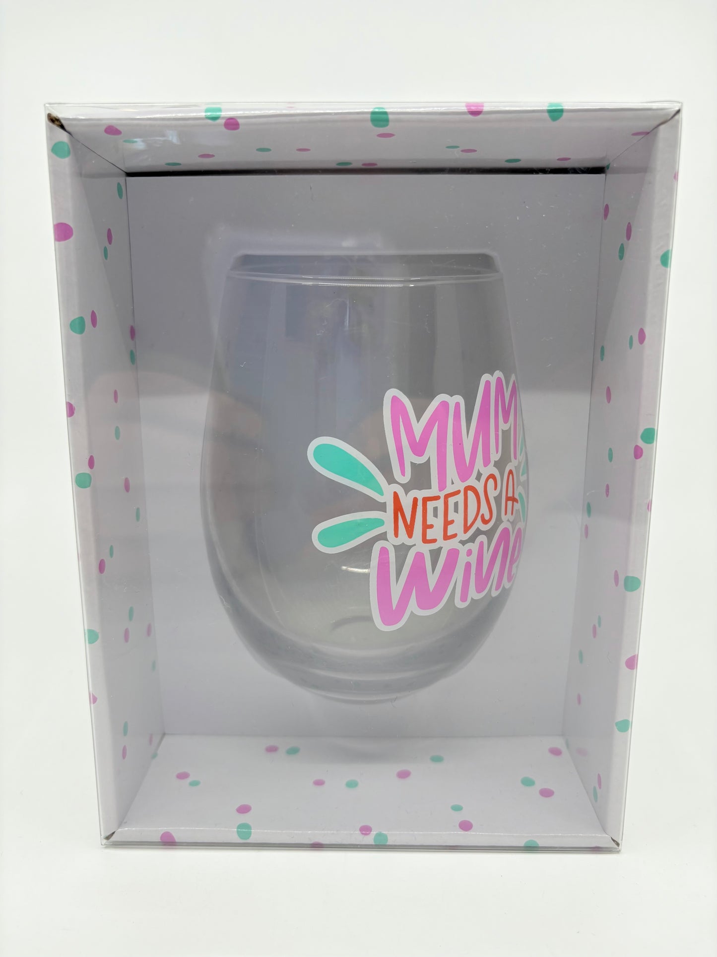 GSK Giftware Celebration Stemless Wine Glass - Mum Needs a Wine