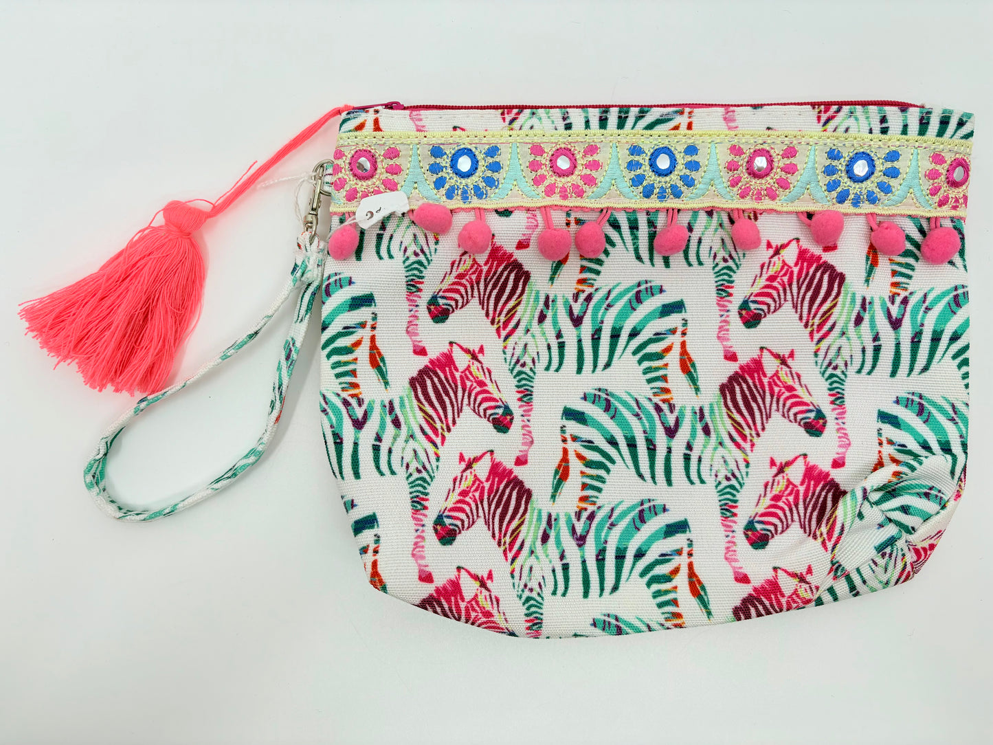 Canvas Look Wrist Pouch - Multicolour Zebras - 25x20cm