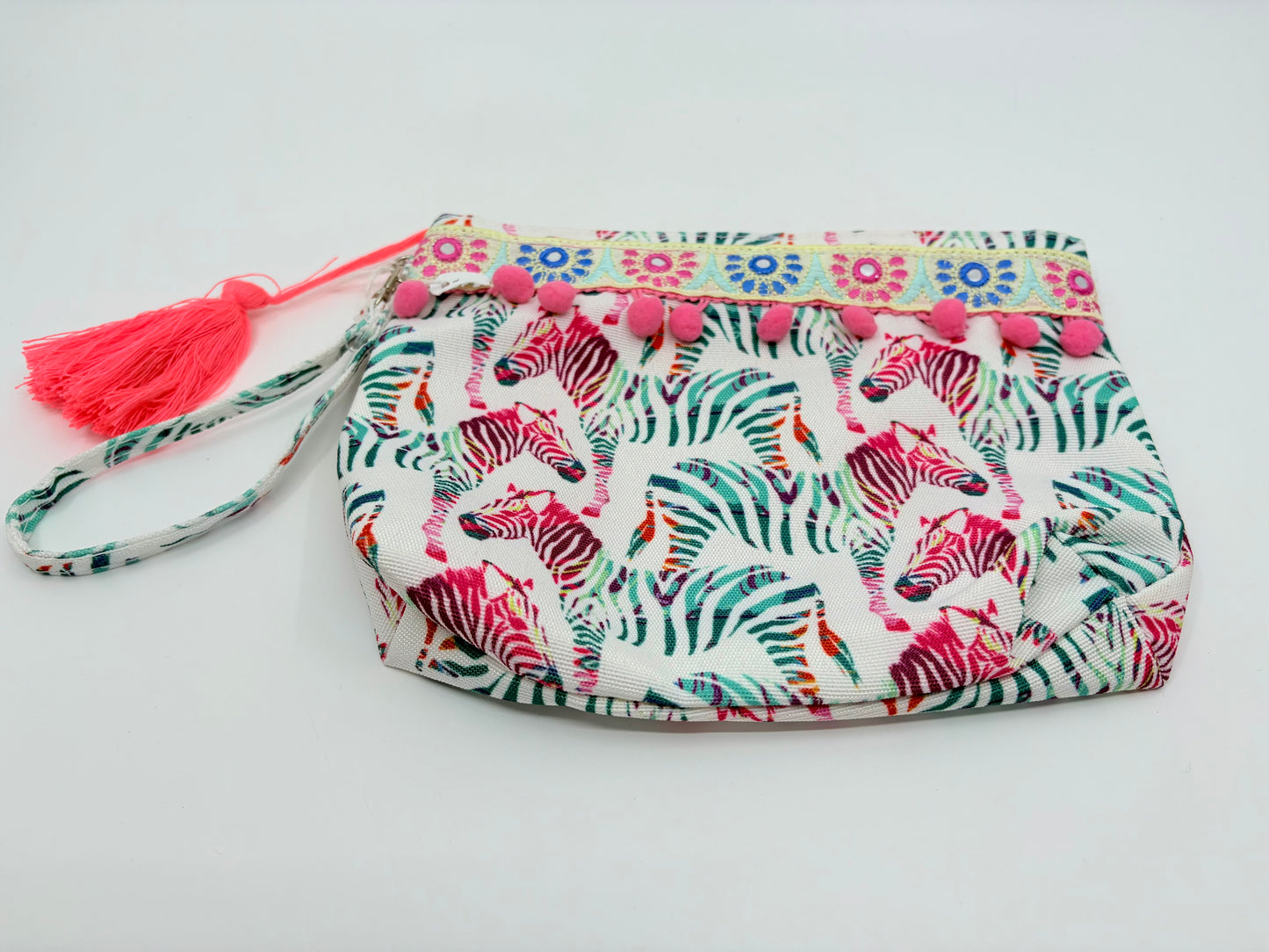 Canvas Look Wrist Pouch - Multicolour Zebras - 25x20cm