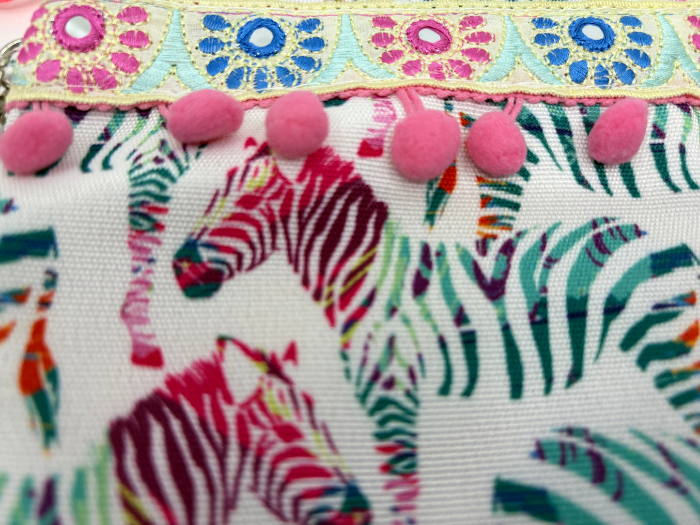 Canvas Look Wrist Pouch - Multicolour Zebras - 25x20cm