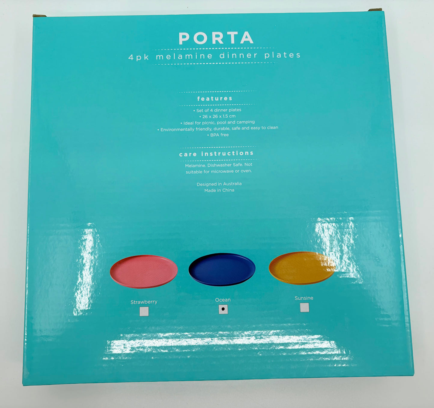 Porta Melamine Dinner Plates Gift Set - 4 Pack - Frankie Ocean Blue - 26x26x1.5cm