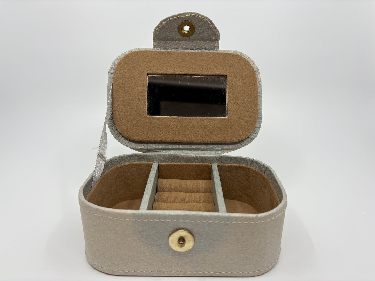 Rayell Cosmetics Case with Mirror - Vinyl with Velvet inlay - Small - Beige - 16x11x6.5cm