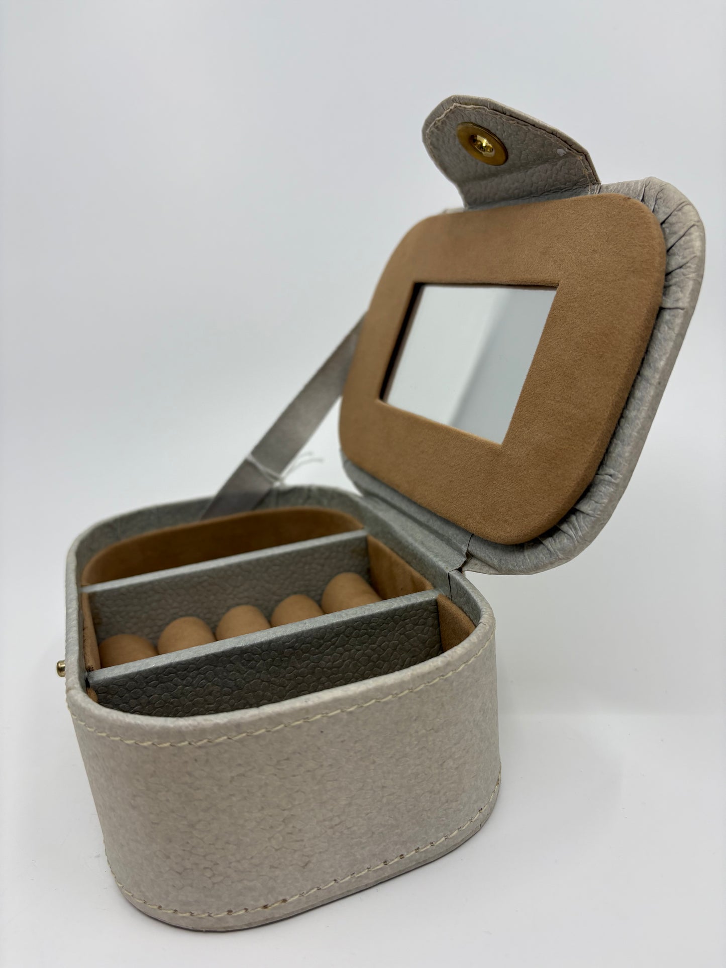 Rayell Cosmetics Case with Mirror - Vinyl with Velvet inlay - Small - Beige - 16x11x6.5cm