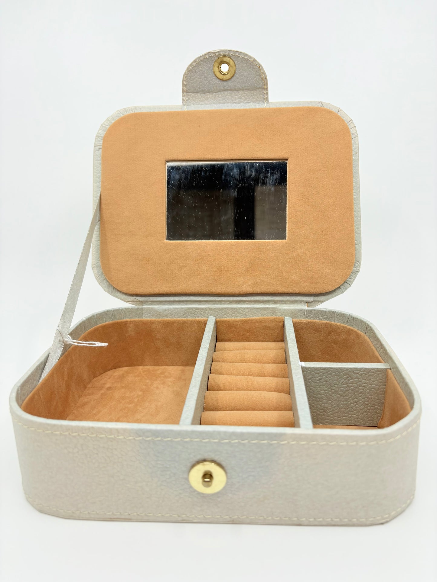 Rayell Cosmetics Case with Mirror - Vinyl with Velvet inlay - Large - Beige - 21x16x5cm