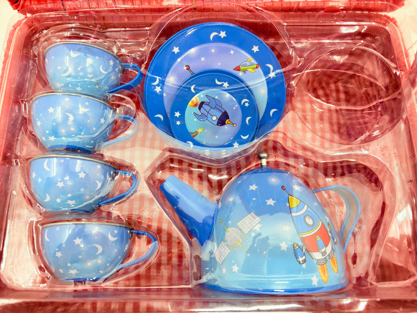 Children's Picnic Basket with Tin Tea Set - 15 pieces - 27x19x13cm