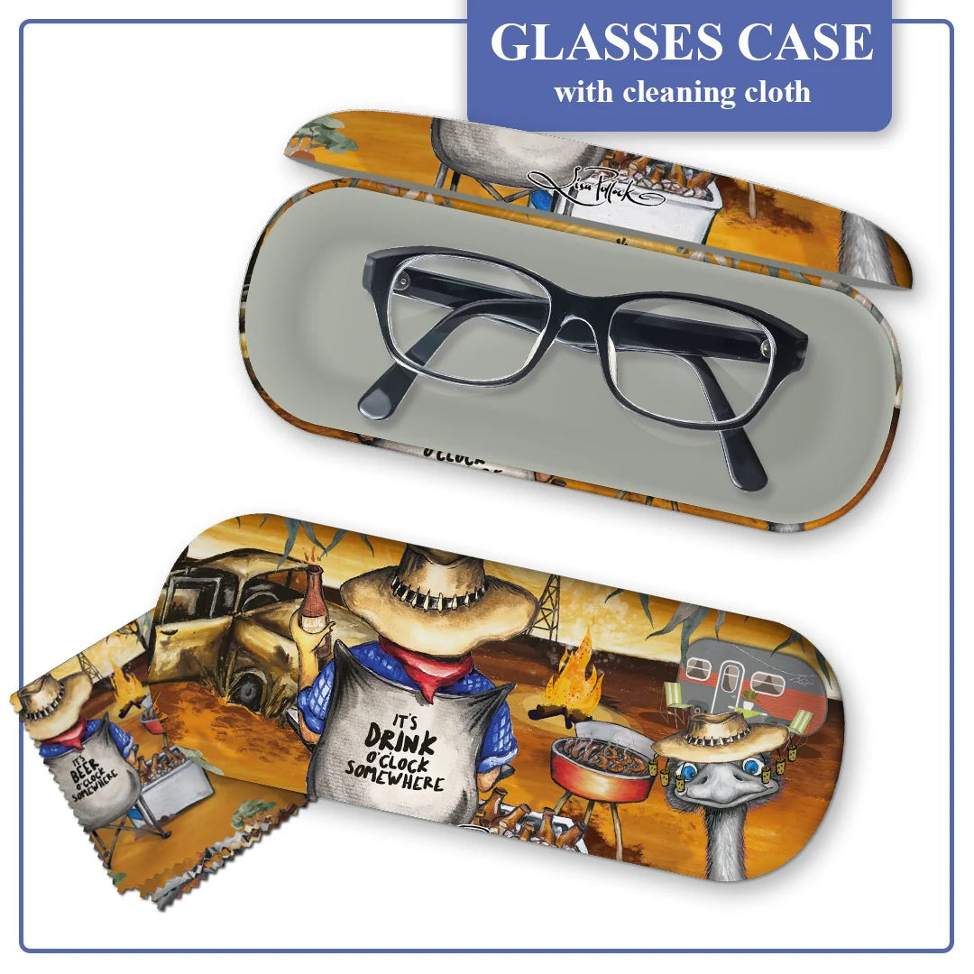 Lisa Pollock Glasses Case and Cleaning Cloth - Campfire Beers - 16x6x4.5cm