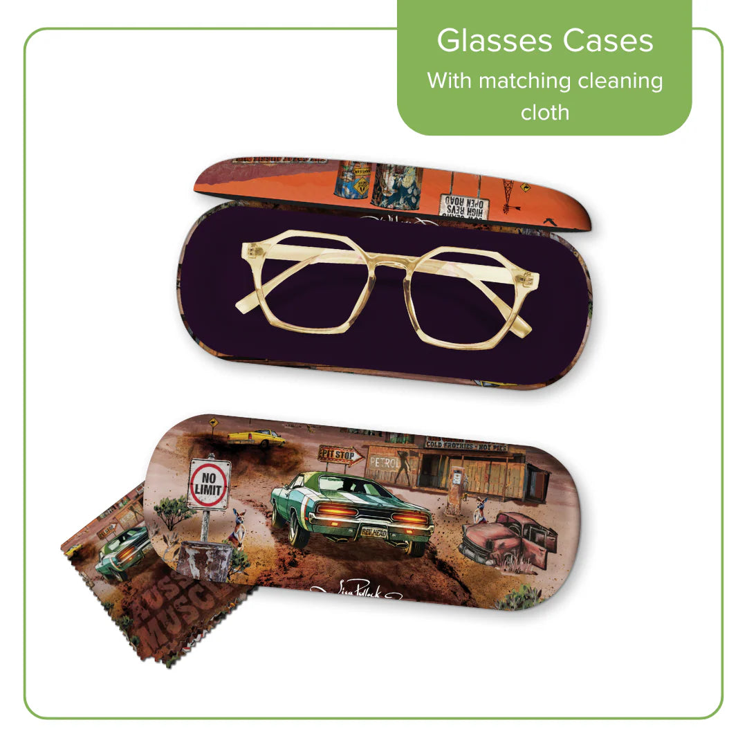 Lisa Pollock Glasses Case and Cleaning Cloth - Aussie Muscle - 16x6x4.5cm