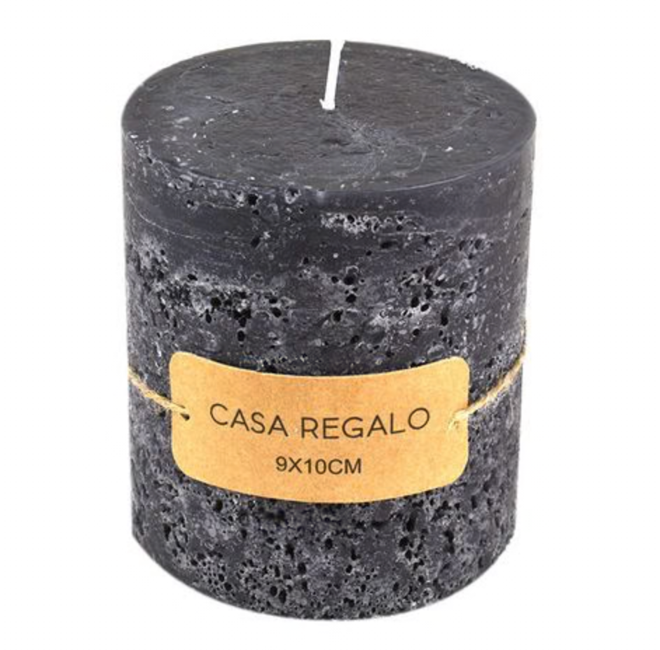 Casa Regalo Candle Earth Pillar Candle - Charcoal - 9x10cm