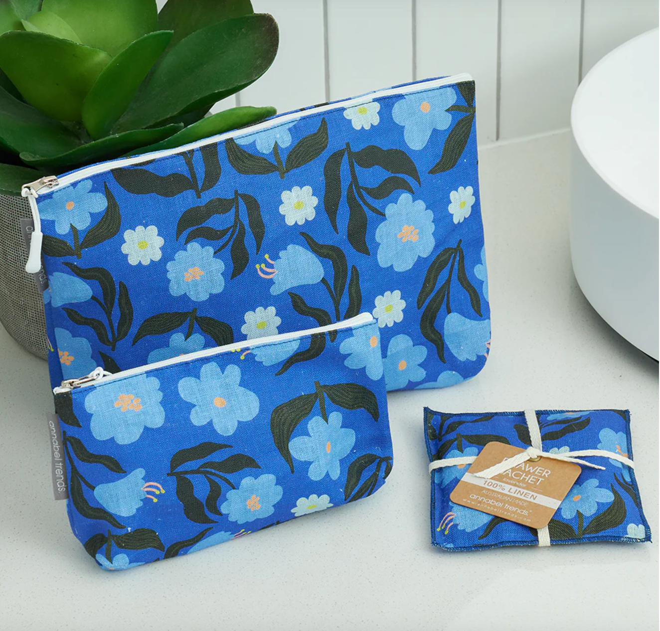 Annabel Trends Linen Cosmetic Bag - Nocturnal Blooms