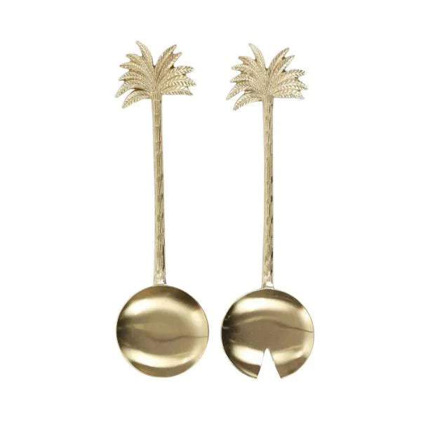 Assemble Brass Plated Stainless Steel Solid Salad Servers - Set of 2 - Gold - 7.5cm x 29cm