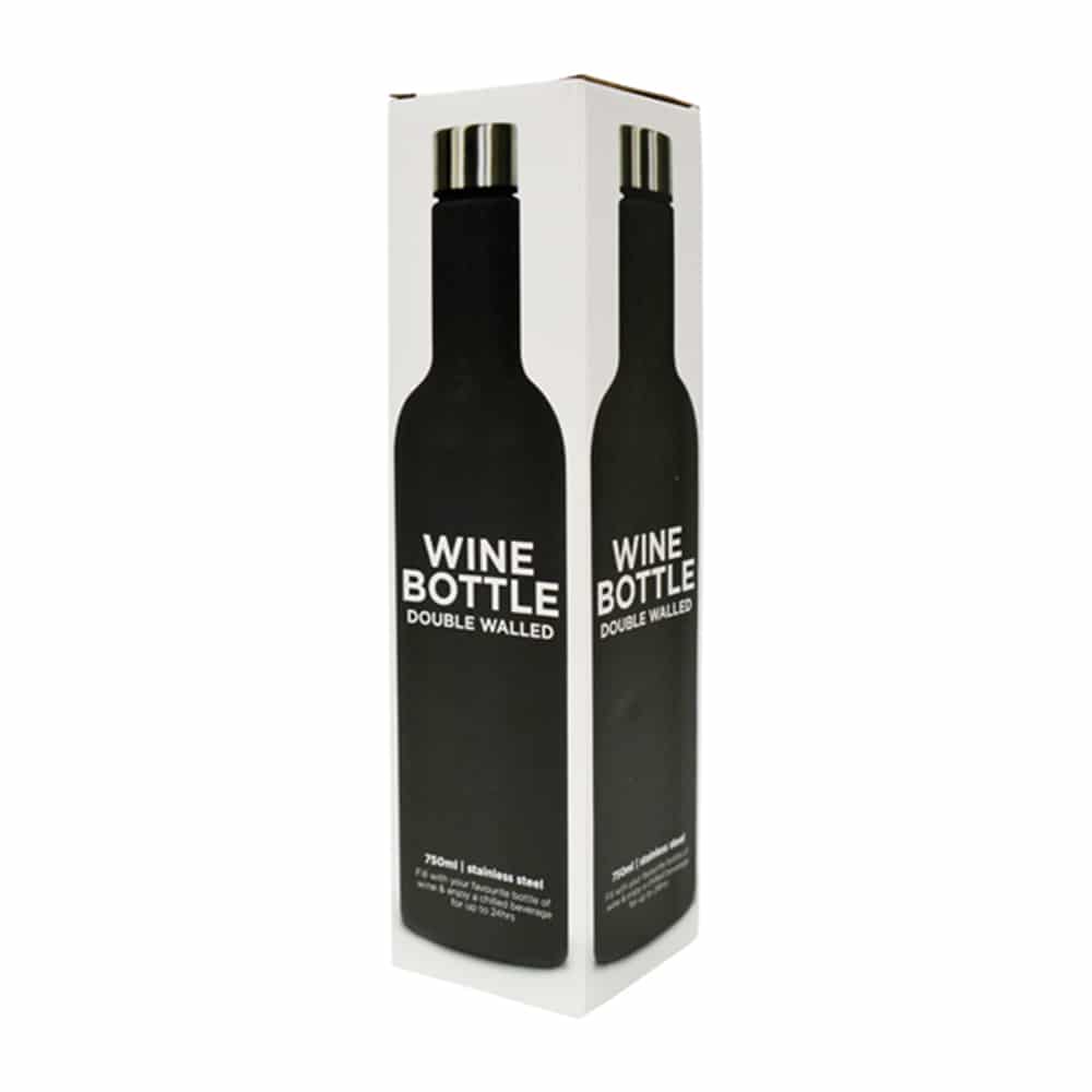 Annabel Trends Wine Bottle - Double Walled - Stainless Steel - Black - 750ml