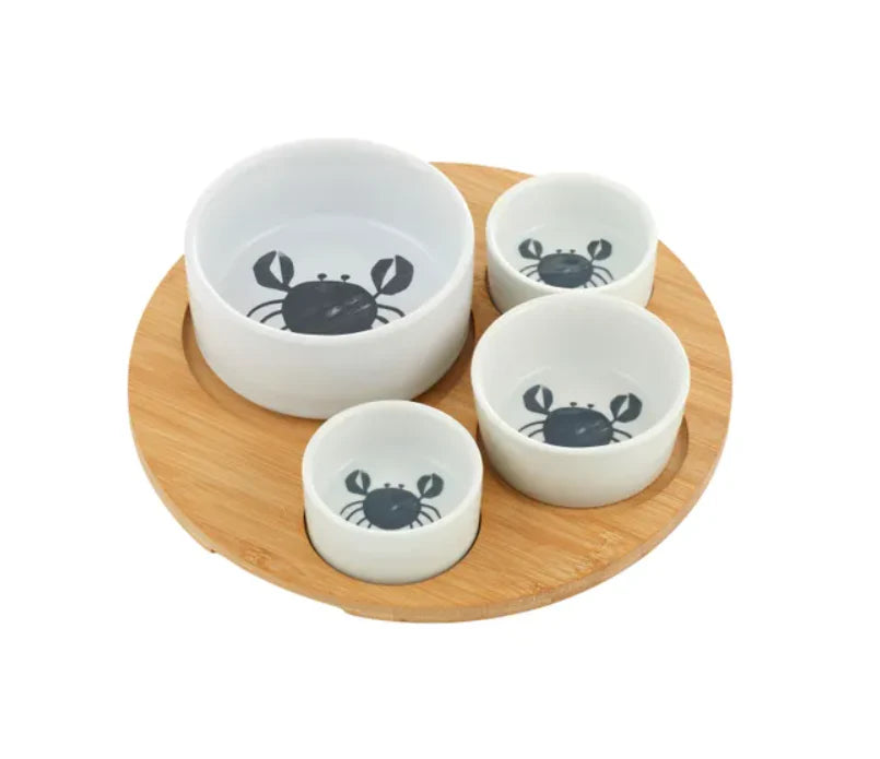 Assemble Cliff set of 4 Ceramic Bowls with a Bamboo Board