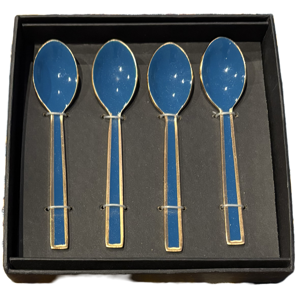 Lavida Metallic Teaspoons - Set of 4 - Blue with Gold Trimming