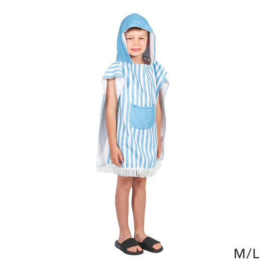 Hooded Towel Kids Blue Poncho M-L