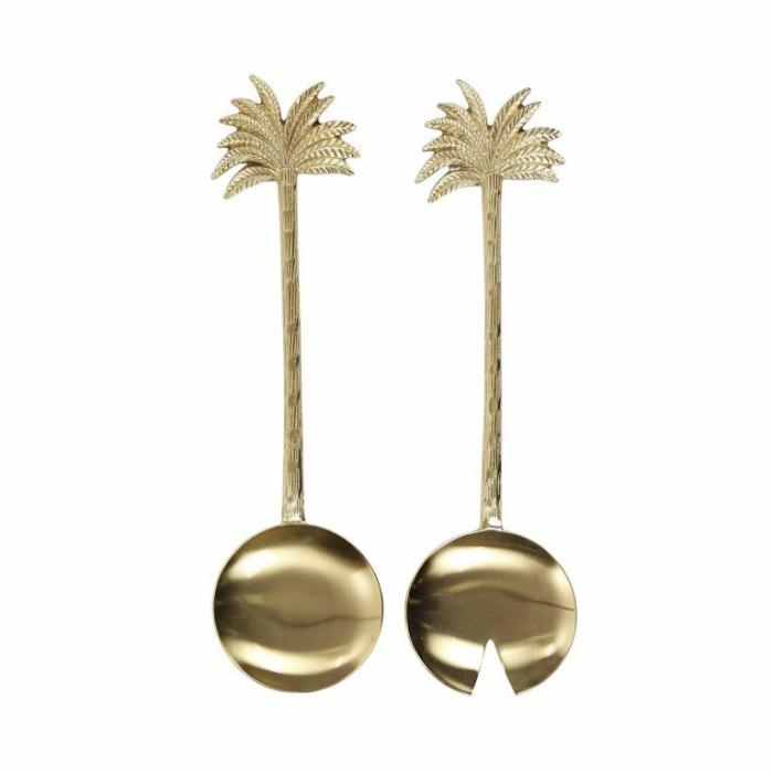 Assemble Brass Plated Stainless Steel Solid Salad Servers - Set of 2 - Gold - 7.5cm x 29cm